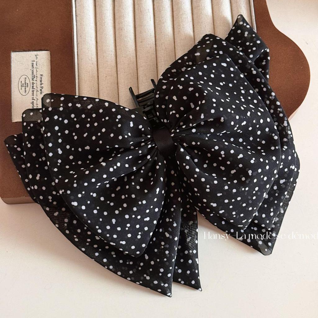 Retro Korean Polka Dot Bow Claw Clip Hair Accessory for Autumn/Winter