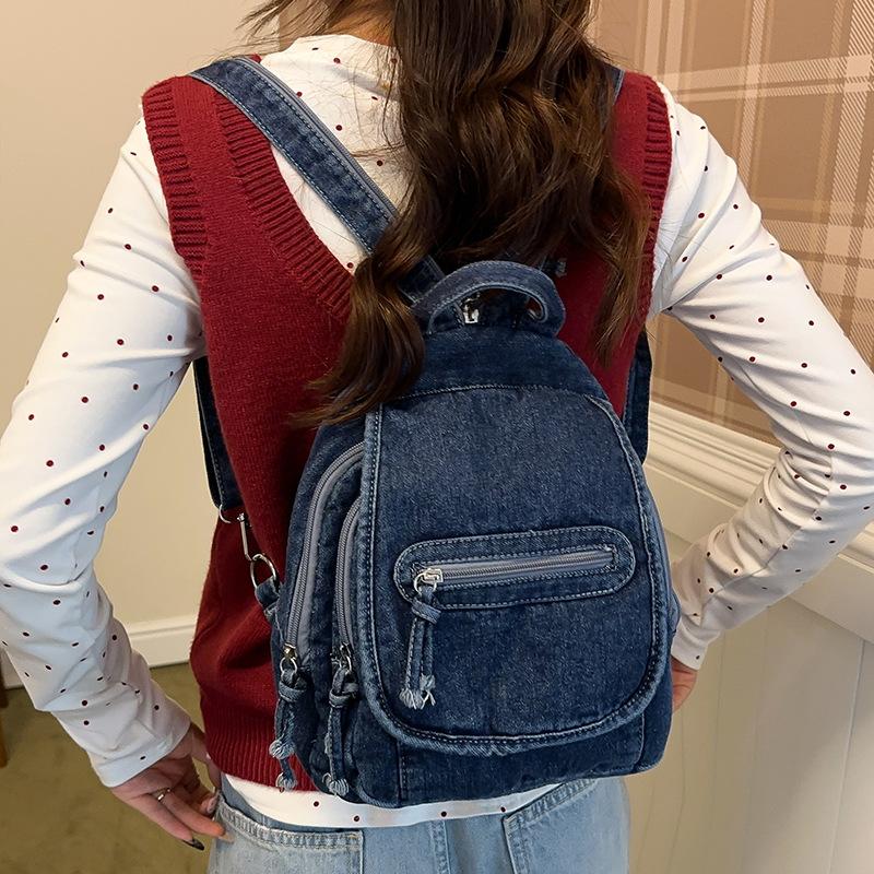 Zaino scolastico multifunzionale zaino rétro in denim nuovo alla moda da donna zaino piccolo a doppio uso borsa a tracolla flash per il tempo libero e i viaggi