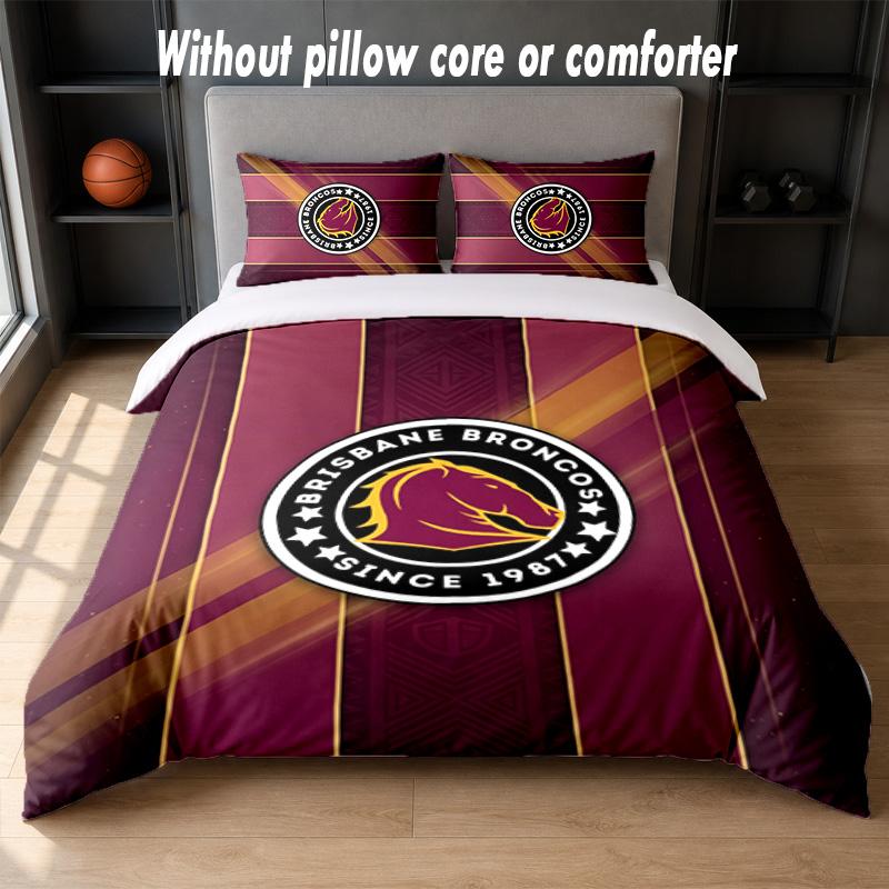 Set Biancheria da Letto Design Brisbane Broncos 1 Copripiumino + 2 Federe Morbido Traspirante Biancheria da Letto per la Casa