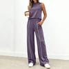 Women's Casual Fashion High-Neck Sleeveless Top And Wide-Leg Trousers Set