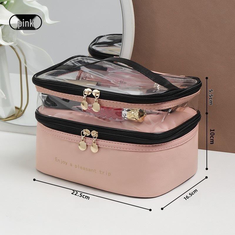 

Two-Layer Waterproof Makeup Bag with Wet/Dry Separation, Portable & Spacious рожевий