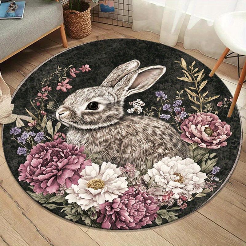 Easter Retro Floral Rabbit Pattern Round Area Rug Bedroom Living Room Garden Decor Living Room Carpet Decorative Floor Mat