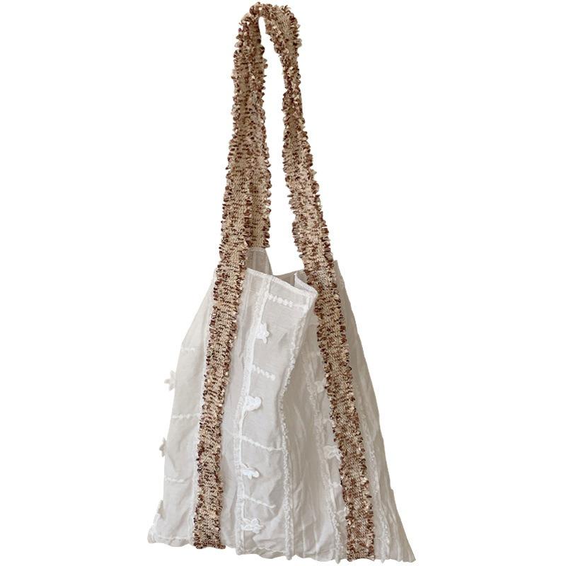 Early Spring Niche Design Flower Webbing Texture Summer Canvas Large Capacity Shoulder Bag Portable Bag
