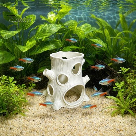 Environmentally Friendly Tank Ornament 2Pcs 3D Printed Aquarium Tree Stump Fish Shelter, Landscaping Artistic Ornaments, Multiple Holes Hiding