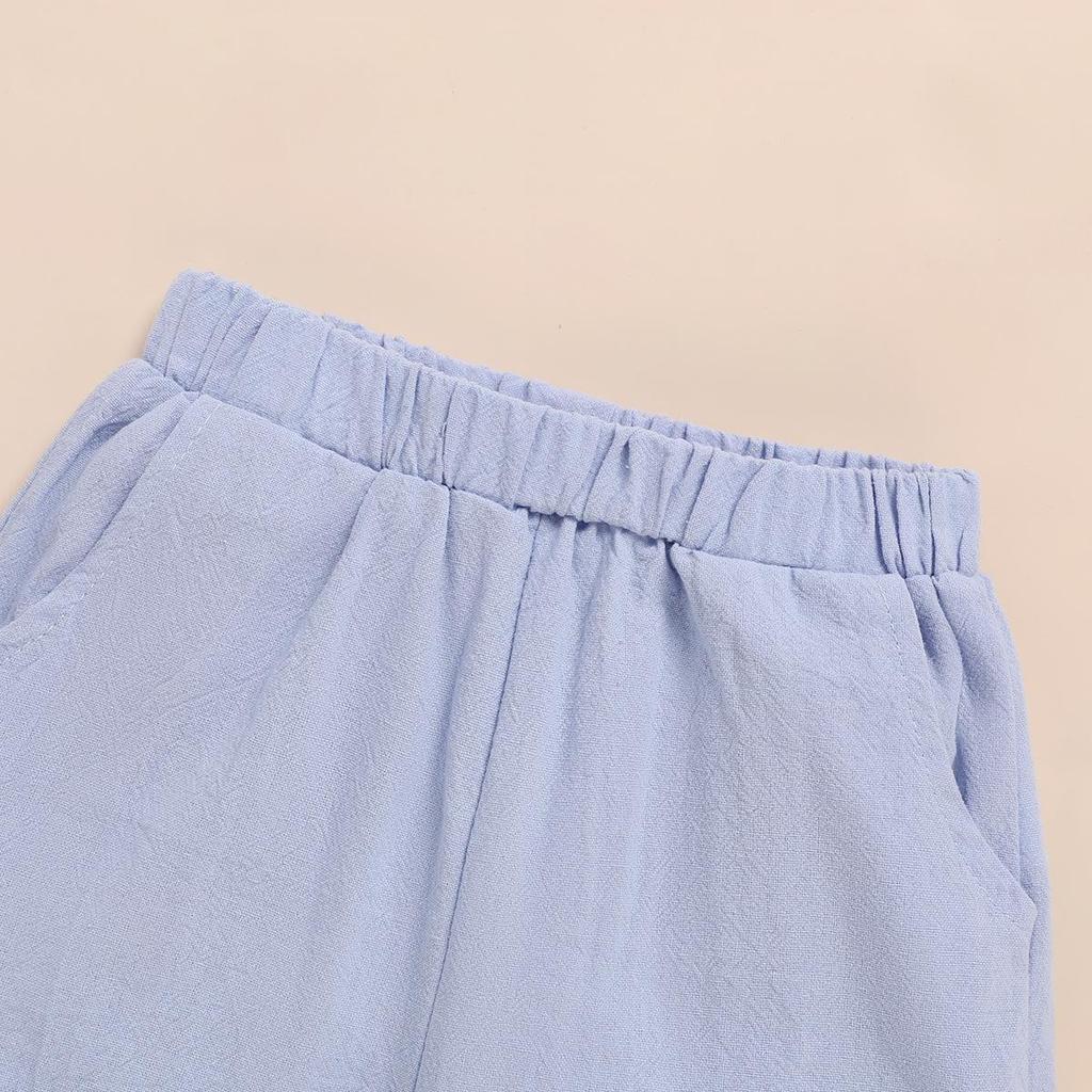 Jungen Einfarbig Kurzarm Stehkragen Zweiteiler mit Aufkrempel-Shorts
