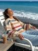 Women's Striped Round Neck Color Block Loose Knit Sweater - Spring/Autumn