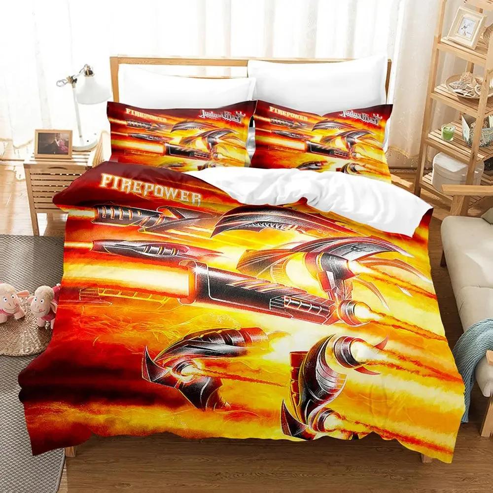 3D Print Judas Priest Beding Set Soft Duvet Cover Bed Linen Set Comfortable Quilt Cover Pilowcase Warm Comforter King Quen Sized Dimensions Young Boys