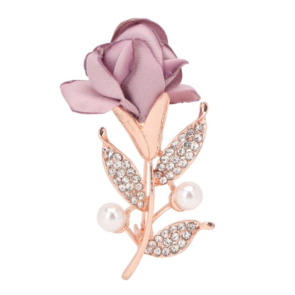Brosche Rosenmuster Perle Strasslegierung Baumwolle Exquisite Retro Brosche Anstecknadel für Mantel Anzug Schal Helllila
