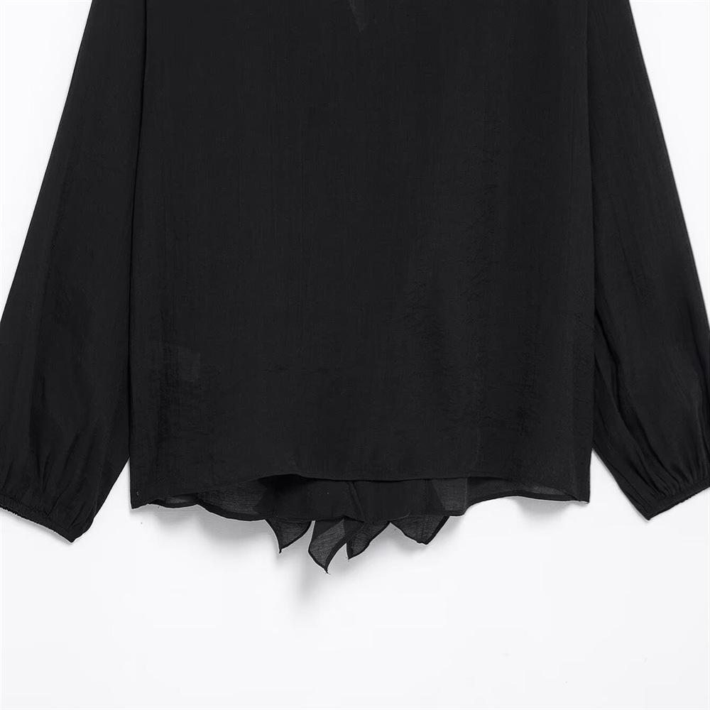 2025 Spring/Summer Women's Slim Fit V-Neck Shirt with Layered Decoration