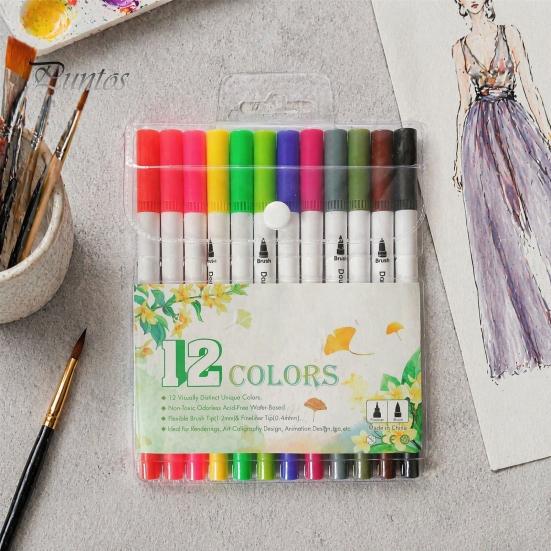 Set di pennarelli da disegno per bambini, con punta a pennello e punta fine, Strumenti per l'illuminazione artistica lavabili, Materiali a inchiostro idrosolubile, Creazione disegnata a mano