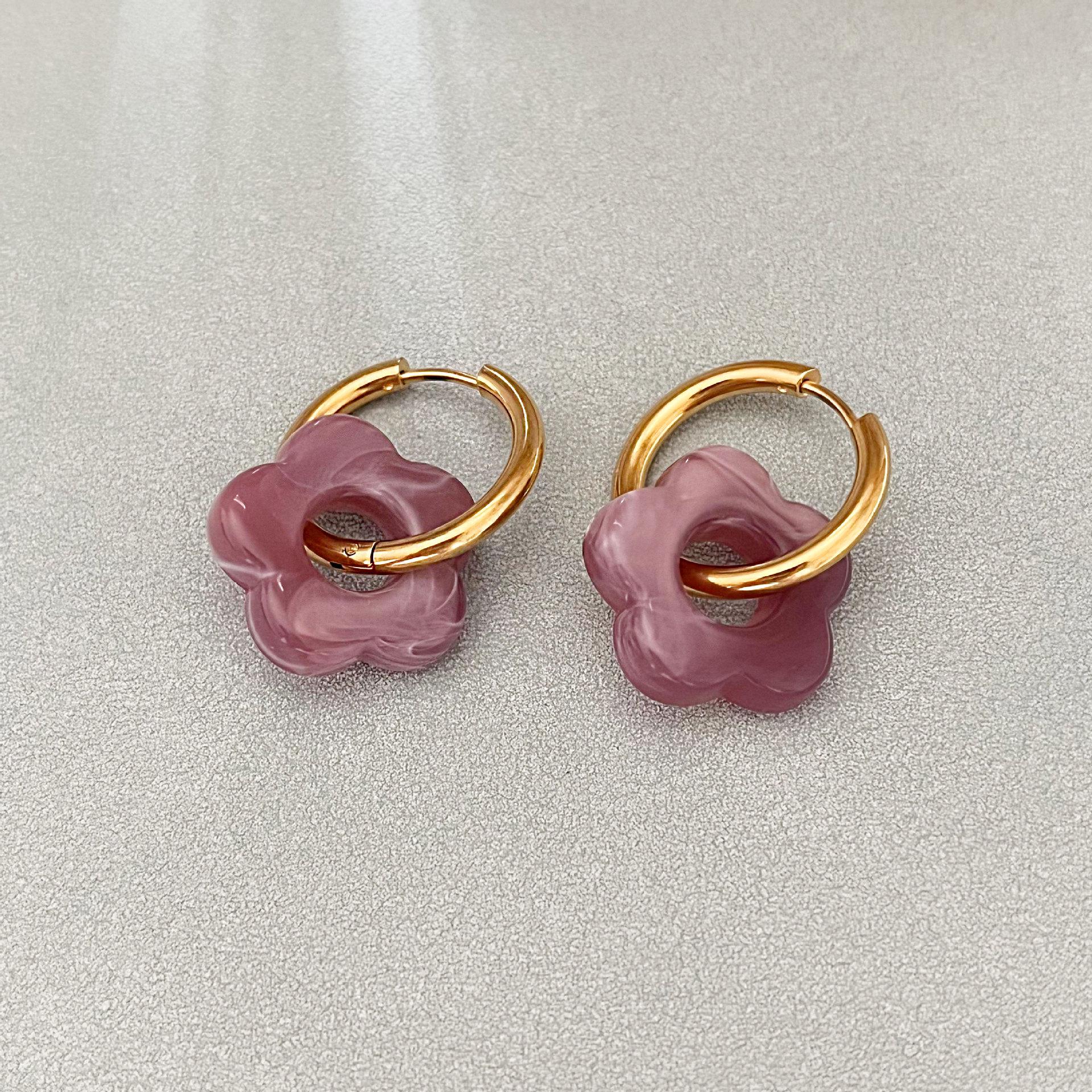 

Позолоченные 18-каратным золотом серьги-кольца с разноцветными цветами - Ретро украшения из нержавеющей стали для женщин. вино красного