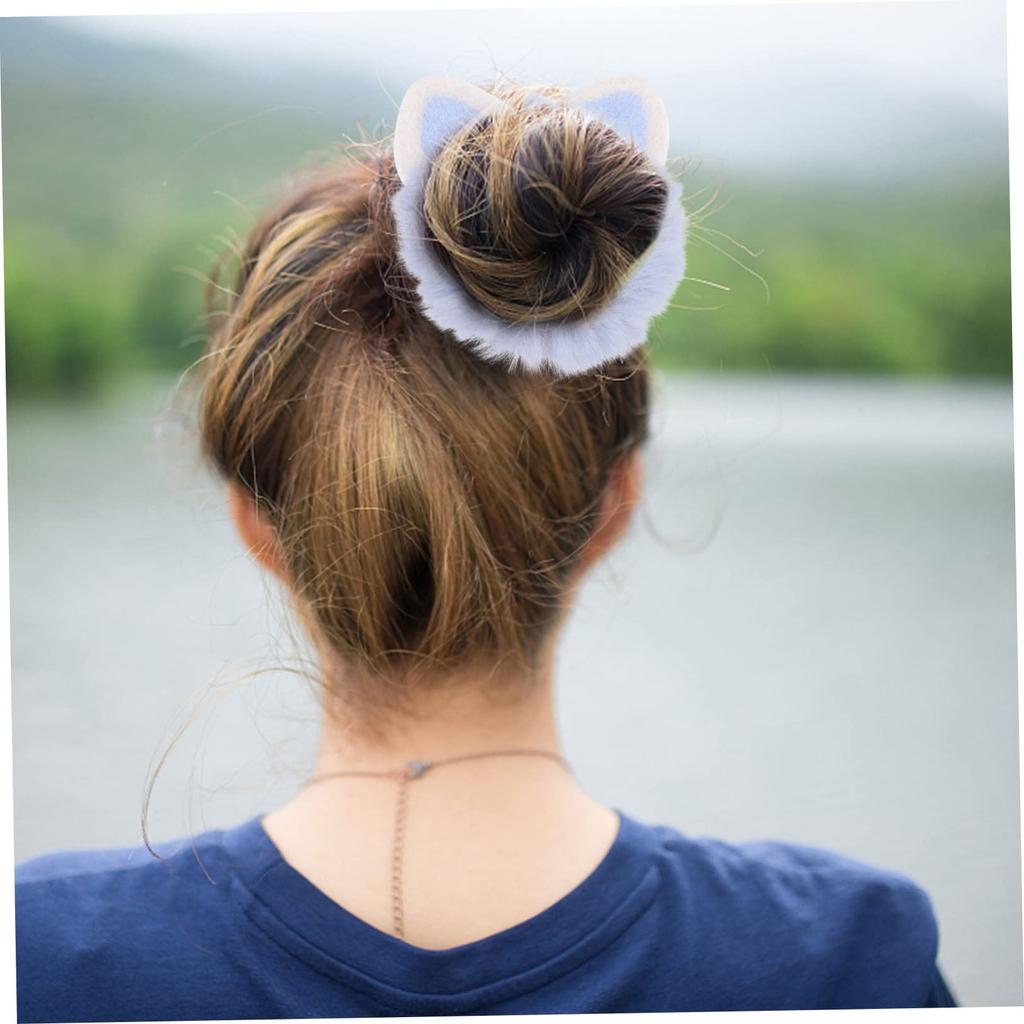 Set of 6 Cat Ear Hair Cute Fluffy Ponytail and Stretchy Hairbands for Everyday Wear Girls' Ties, Scrunchies, Holders,