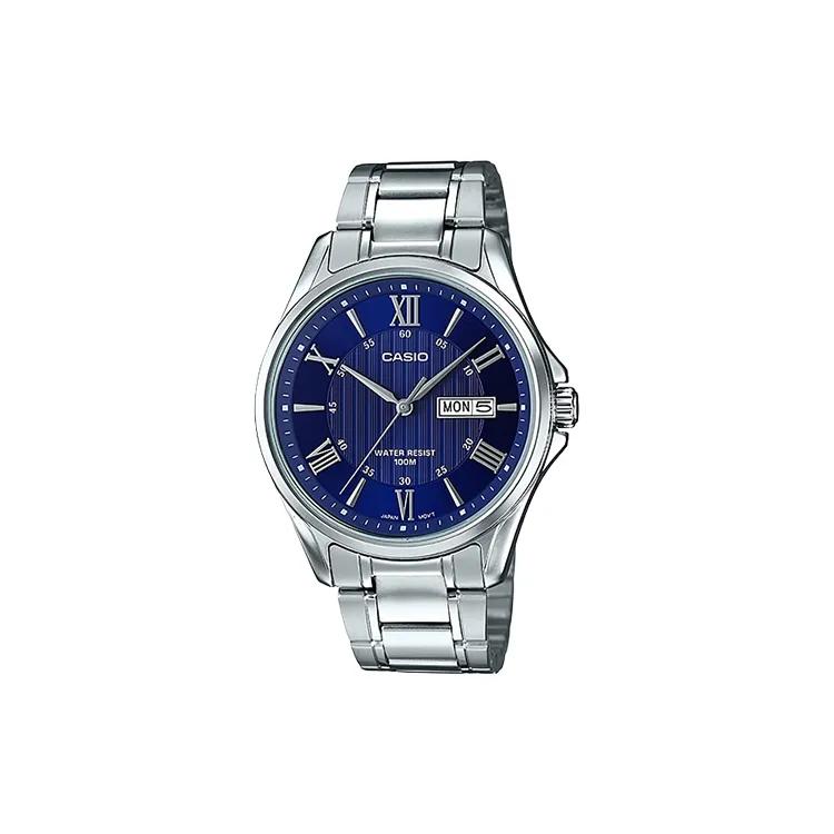 CASIO STANDARD Quartz Movement Stainless Steel Strap Watch Men's Watches Blue Dial (Unisex) Japanese Korean Watches MTP 1384D 2A