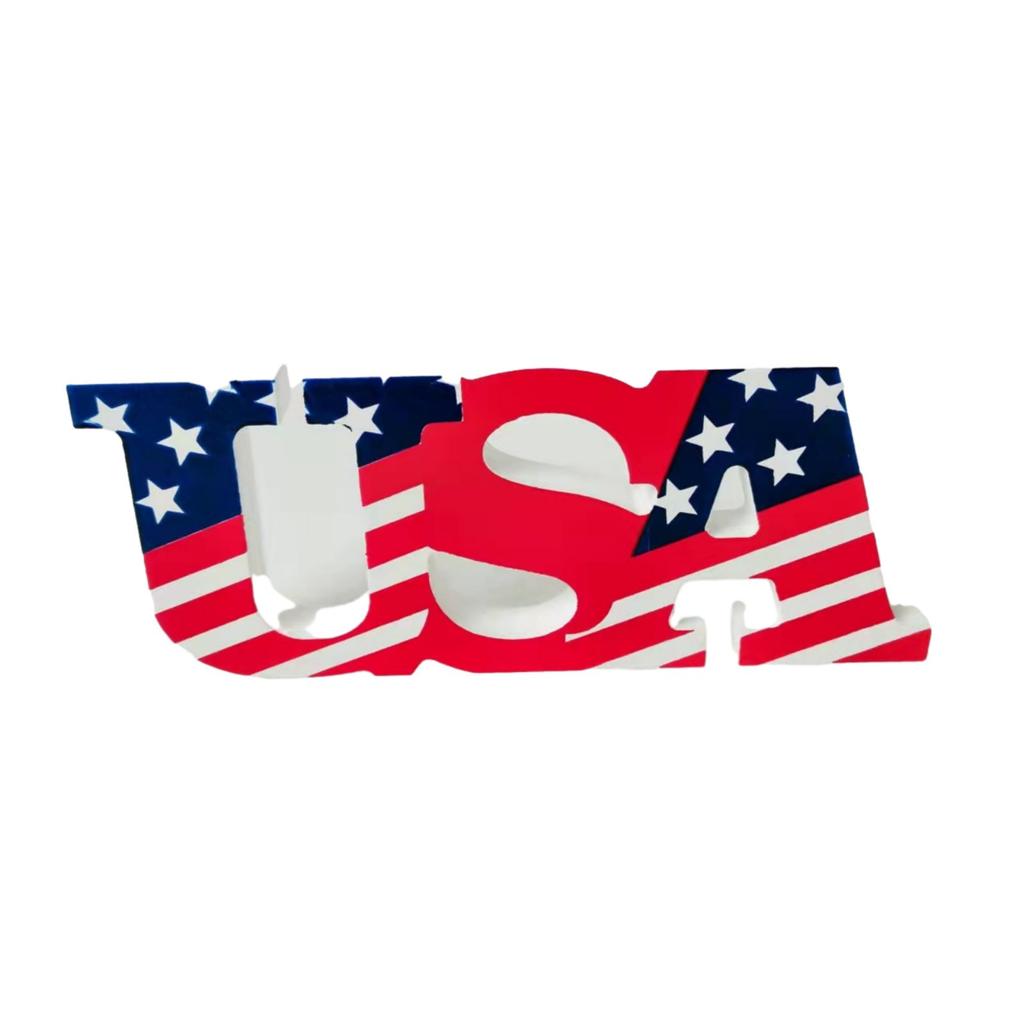 4 Pieces 4th Of July Decor Wooden Patriotic Decorations, Wooden Patriotic Star USA LOVE And Cat Paw Table Signs Fourth Of July Table Decorations