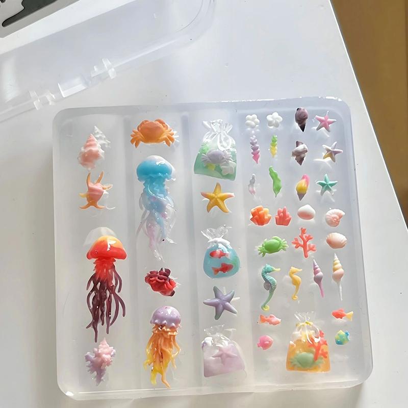 Nail Art Soft Silicone Mold Jellyfish Fishtail Molds 3D Silicone Carved Ocean Style Diy Nail Design Template Nail Accessories