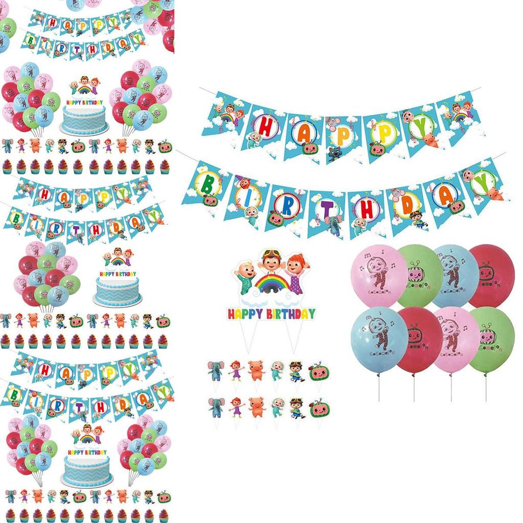 Kids Cocomelon Theme Birthday Party Decor Supplies Banner Caketopper Balloon