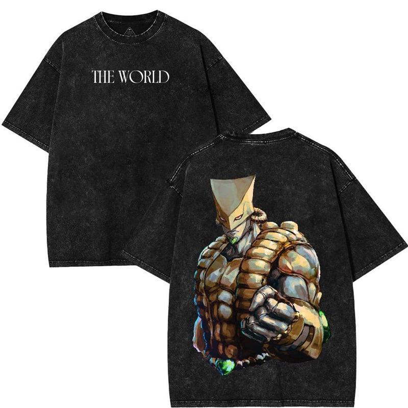 JoJo's Bizarre Adventure DIO The World Clothing Tshirts Washed Cotton Tee Vintage Oversized T-shirt Casual Streetwear Unisex