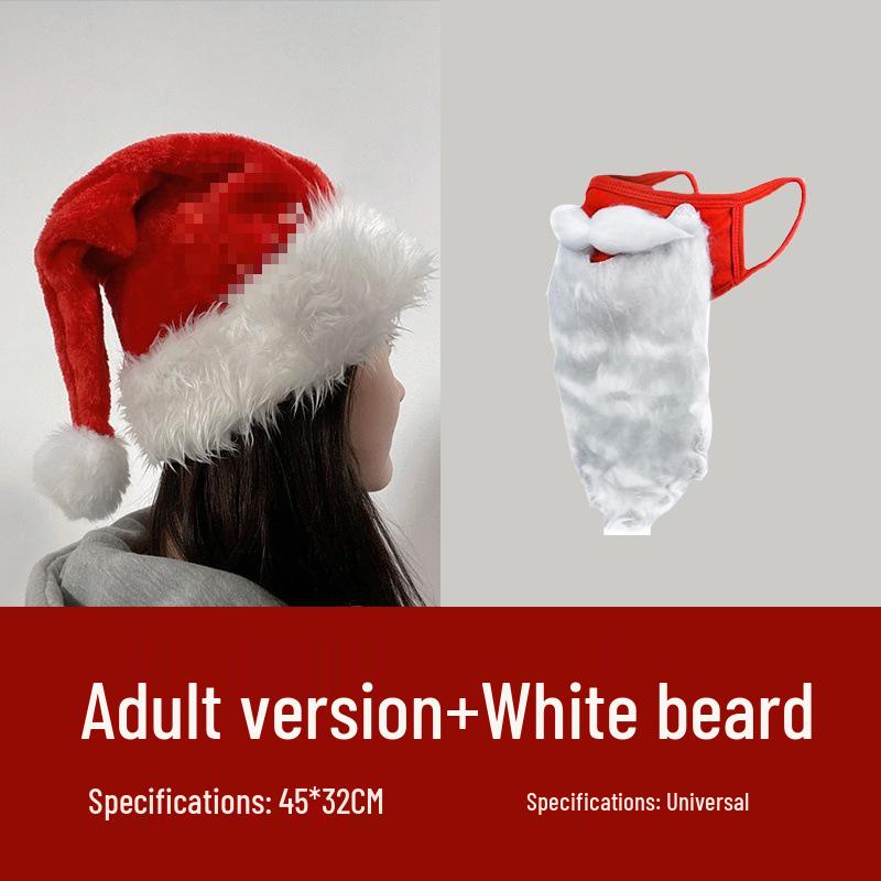 Women's Santa Hat with White Beard and Face Mask for Christmas Costume