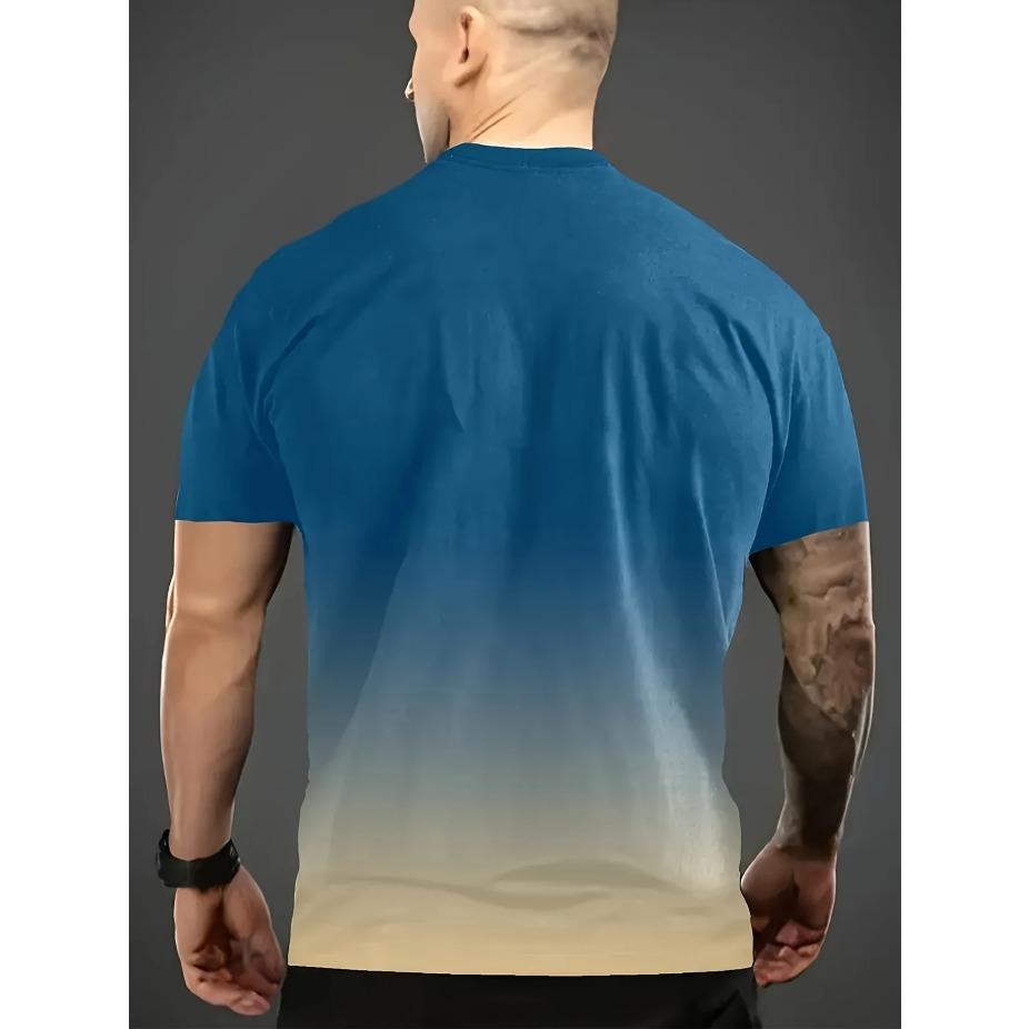 3D Printed Gradient T-shirts Gradient Paris Letter Summer Men's T-shirts - 3D Printed, Gradual Change Color, Round Collar, Short Sleeve Tops Tees