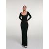 Discoglam Temperament Waist-Controlled U-Neck Dress Silm Slim Looking Black Sheath Long Dress for Women Spring & Fall