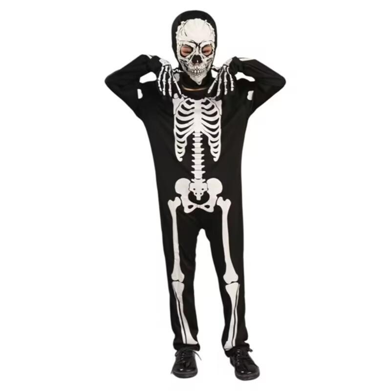 Bright Skeleton Costume For Children Halloween Party Full Body Jumpsuit Easy Zipper Closure Comfortable Wear