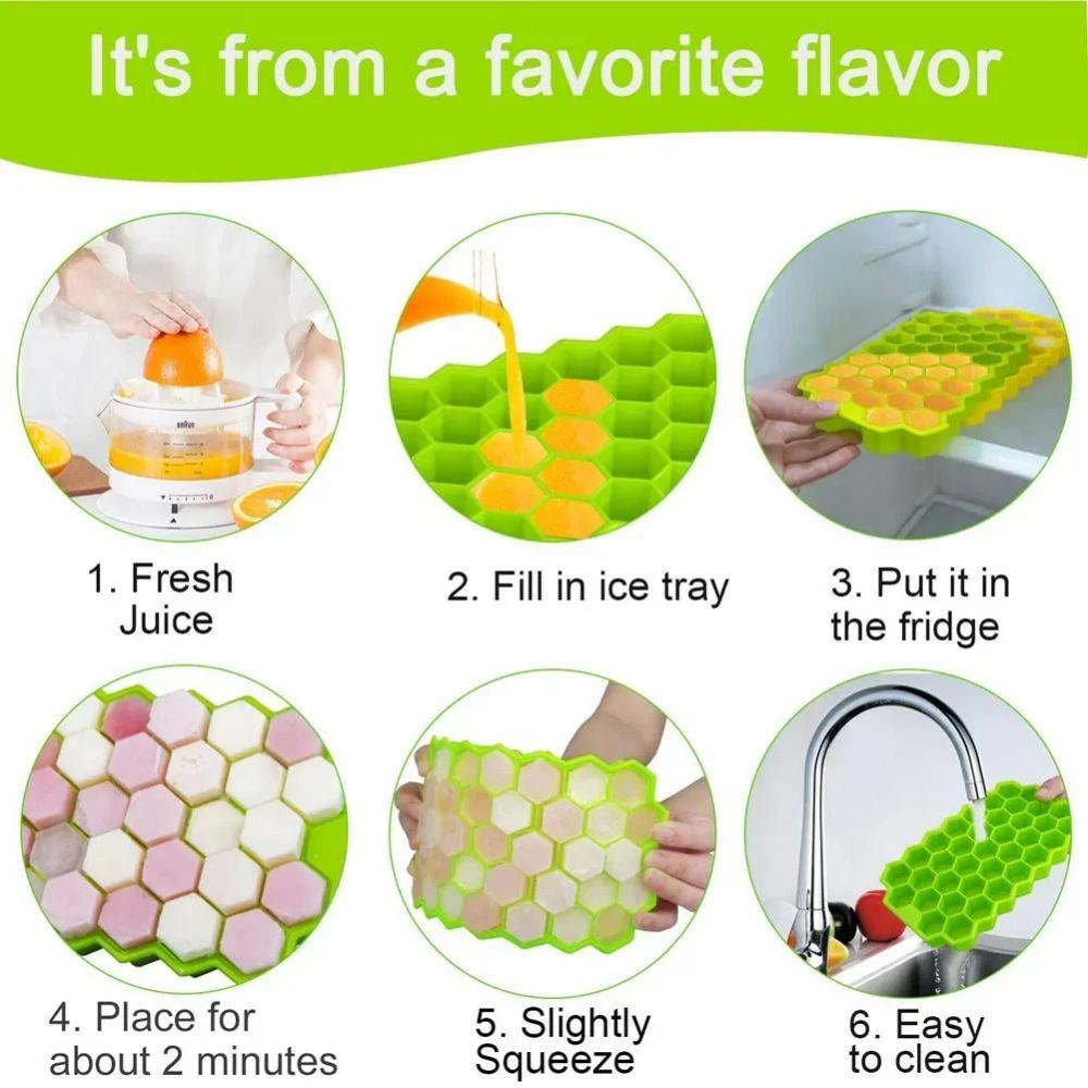 1PC 37Grid  Ice Tray Mold Food Grade Soft Silicone Ice Cube With Cover Honeycomb Washable And Reusable DIY Ice Maker Home Kitchen Tools
