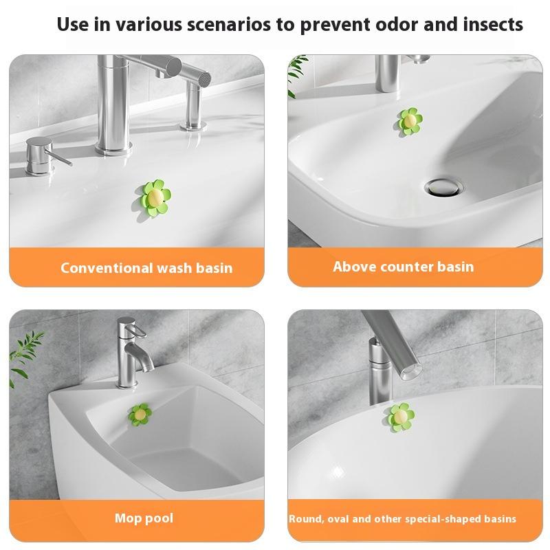 5Pcs Flower Shape Bathroom Silicone Wash Basin Overflow Ring Kitchen Sink Washbasin Drain Seal Stopper Bathtub Drain Cap Plug