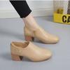 2025 Spring and Autumn New Mother Shoes Soft Leather Soft Sole Women's Leather Shoes Thick Heel Deep Mouth Versatile Comfortable Casual Middle Heel