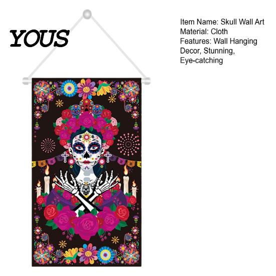 Wall Backdrop Day of The Dead Fabric Art, Mexican Fiesta Theme Colorful Sugar Exotic Themed Skull Hanging Tapestry Decoration for Photo Booth,