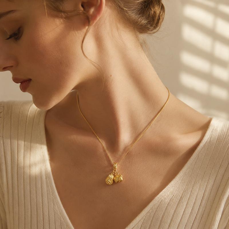 Collana Ciondolo Arachide Cachi Placcato Oro Portafortuna Gioiello Regalo Minimalista Sottile Catena Collana per Uso Quotidiano