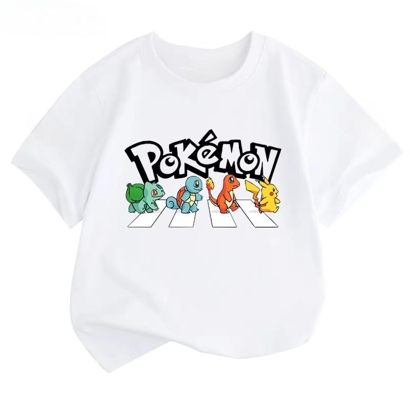 Potdemiel Estate Nuova T-shirt in Puro Cotone con Stampa Pikachu per Bambini, Ragazzi e Ragazze, T-shirt per Bambini Comoda e Traspirante