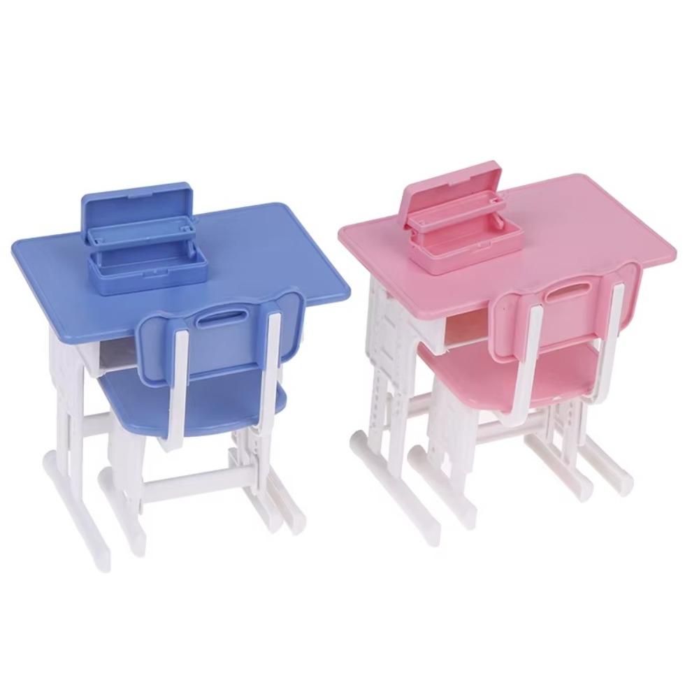 1set Chairs Furniture Model Miniature School Desks Dollhouse School Desk  Doll Accessories