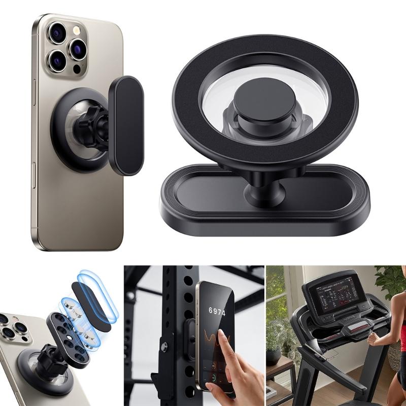 Upgraded Fitness Phone Mount Adjustable Angle ABS Secure Magnetic Base For Smartphones During Exercise