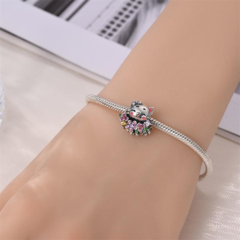 Copper Cute Colorful Flowers Charms Pendant Elegant Romantic Beads Fit Original Bracelet Diy Birthday Jewelry Gift