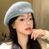 Blue Knitted Hollow Beret Women's Korean Edition Versatile Face Show Small Bud Hat Head Circumstance Painter