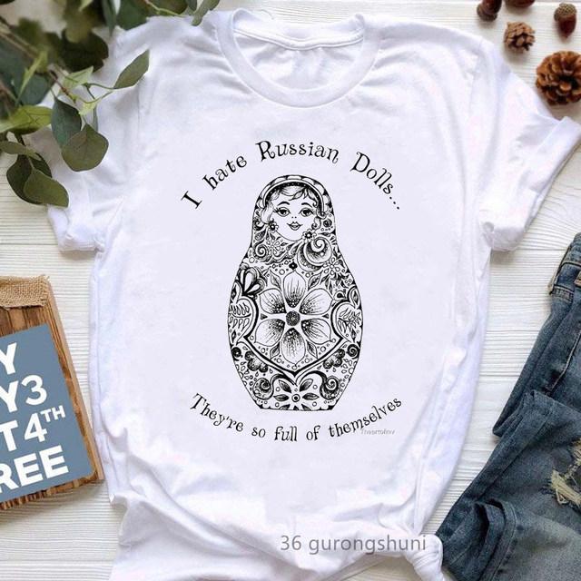 Russian Doll Cartoon Pure Cotton Printed Children's Short Sleeved New Fashion Trend Parent-child Loose Round Neck T-shirt