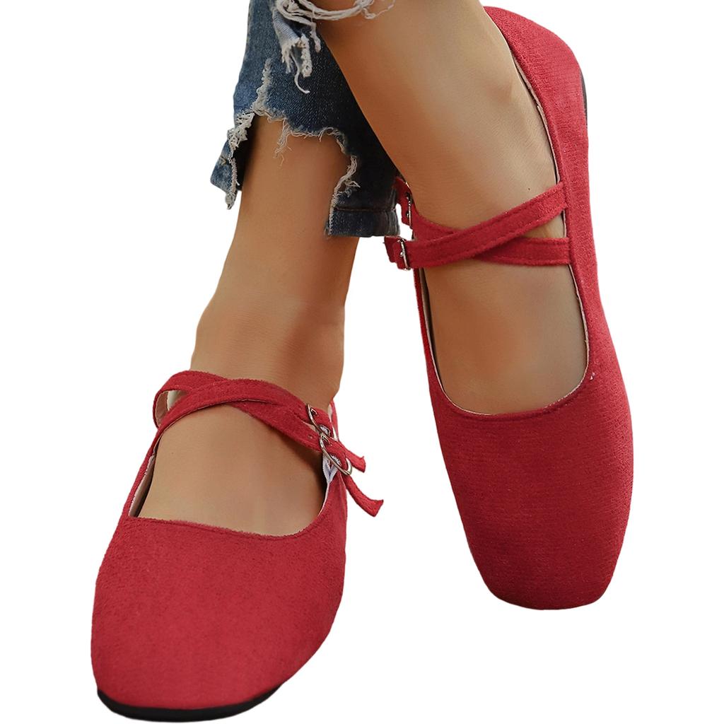 Scarpe Piatte Mary Jane da Donna a Punta Quadrata con Cinturino a Doppia Fibbia Mocassini Casual Slip-On Calzature Comode con Suola Morbida