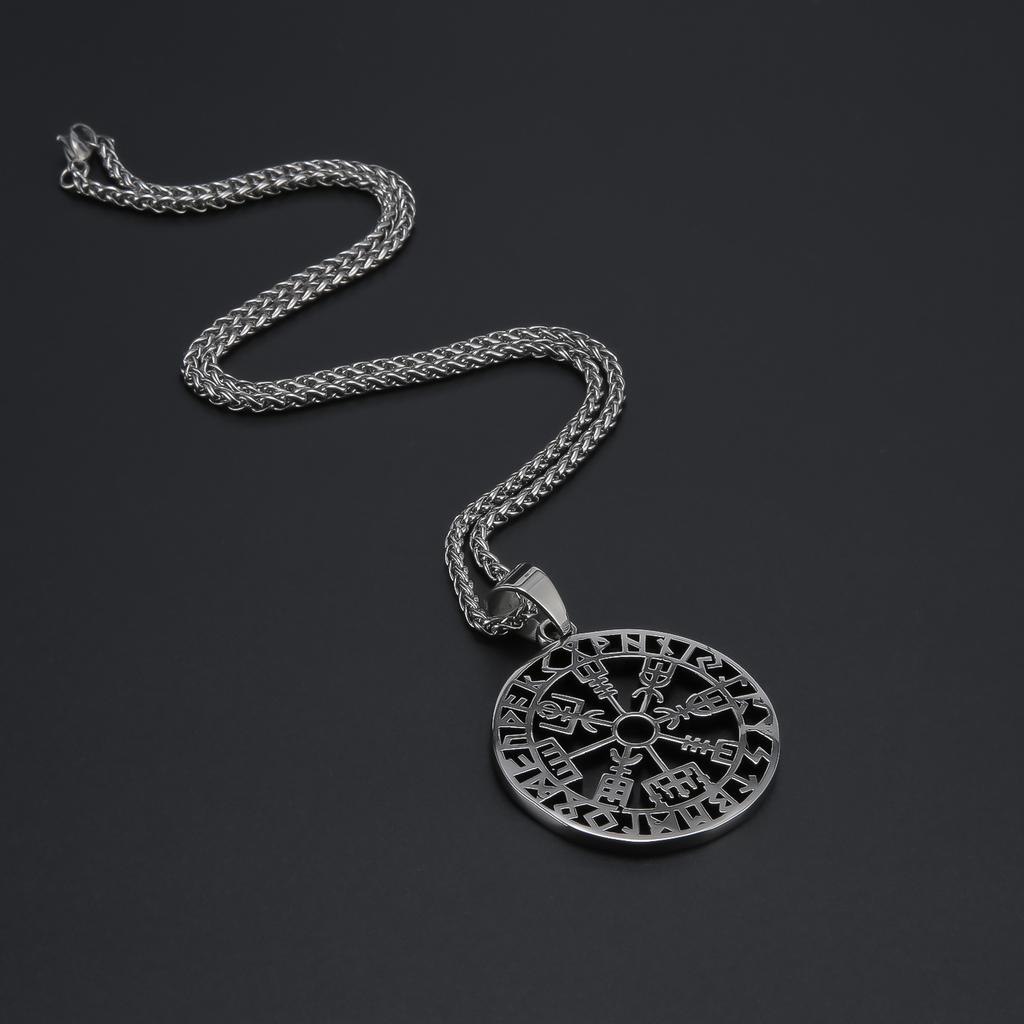 Viking jewelry, versatile ethnic style hollow rune titanium steel men's pendant, simple stainless steel necklace