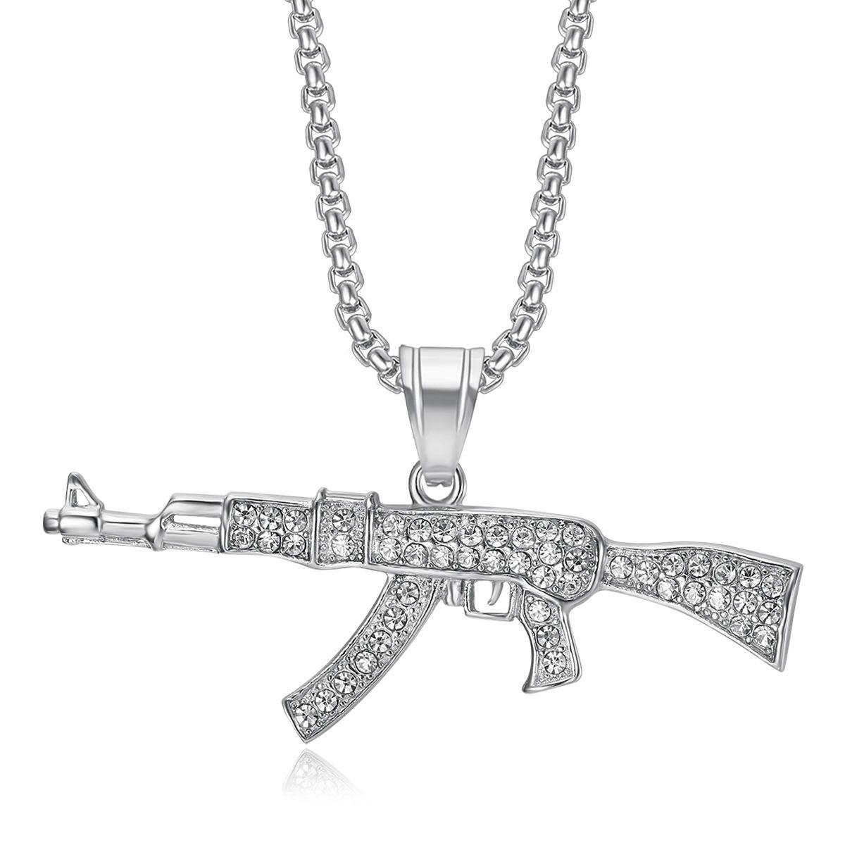 2026 Jewelry Fashion Trend Inlaid Zircon AK47 Pendant Necklace Men s Exquisite Jewelry Necklace Accessories 60CM