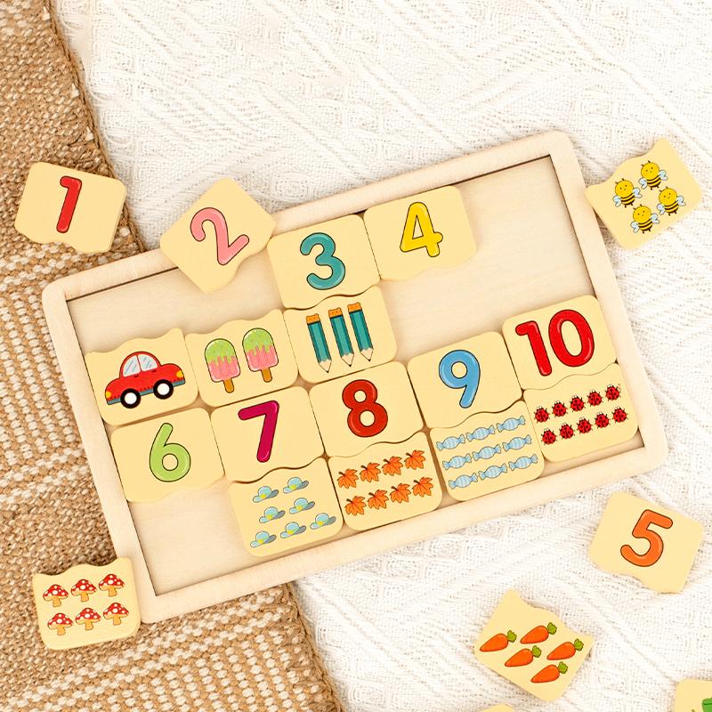 Wooden Matching Puzzle Number Animal Cognitive Match Game Montessori Toy Memory Training Jigsaw for Children Early Education