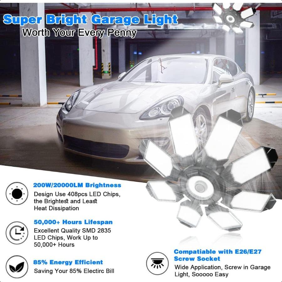 

Гаражные светильники 40000 лм - это яркие потолочные светодиодные гаражные светильники с 8 деформируемыми панелями, совместимые с цоколем E26 E27, вкручивающимся в патрон, гаражный L United States