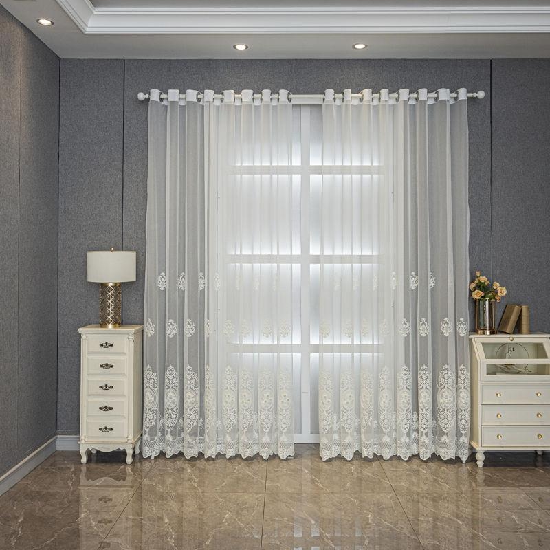 Modern Embroidery Window Screen Living Room Bedroom Balcony Gauze Curtain Floor To Floor Curtain