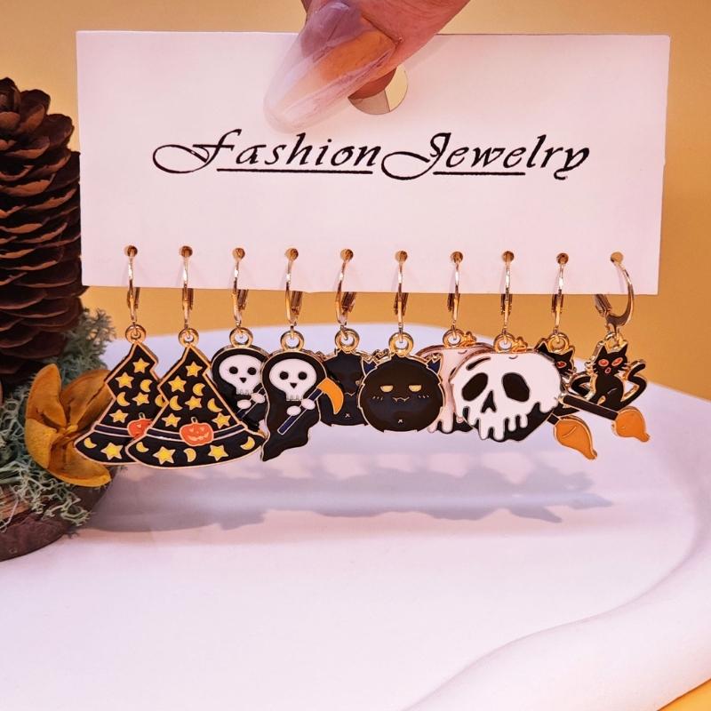 Fashionable Halloween Pumpkin Black Cats Dangle Earrings Festival Charm Syurdy Alloy Jewelry Accessory for Parties