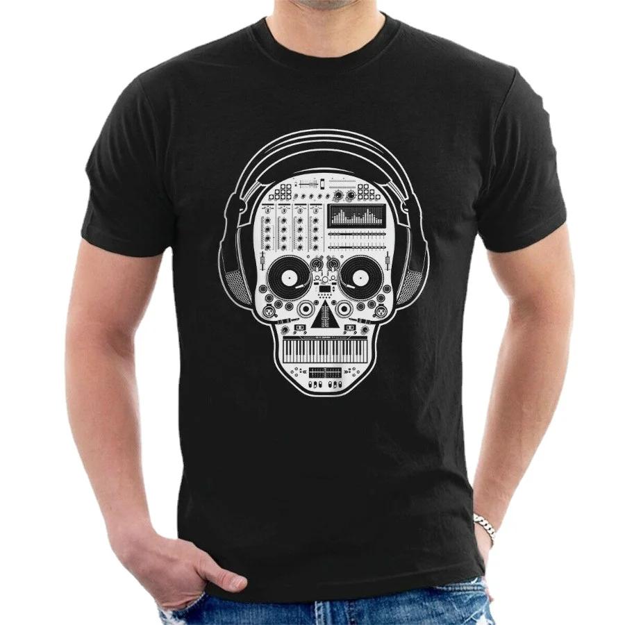 Skull Synthesizer DJ Party Mens T-Shirt. Summer Cotton Short Sleeve O-Neck Unisex T Shirt S-3XL