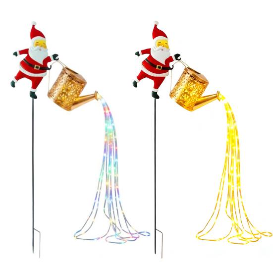 Solar Christmas Decorations Santa Claus Kettle Light Outdoor Festive Lantern Waterproof Metal Garden Light for Yard Patio Lawn Pathway