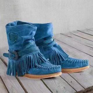 Women Ankle Boots Ladies Suede Shoes Tassel Single Boots Pop Tide Silp-On Boho Boots Women Flat Shoes Cowboy Shoes Short Boots