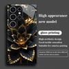Black Lotus Pattern Tempered Glass Phone Case Suitable for Samsung Galaxy S26 S25 S24 S23 S22 S21 S20 FE/Ultra/Plus Anti Drop