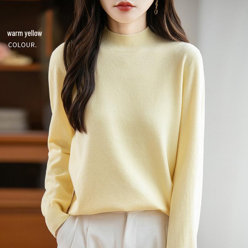 Elegant Autumn Velvet Knit Half-High Neck Sweater for Women - Long Sleeve, Loose Fit Pullover