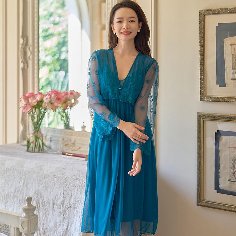 Women's Retro Princess Lace Camisole Dress with Built-in Bra - Spring/Summer Nylon Mesh Pajamas