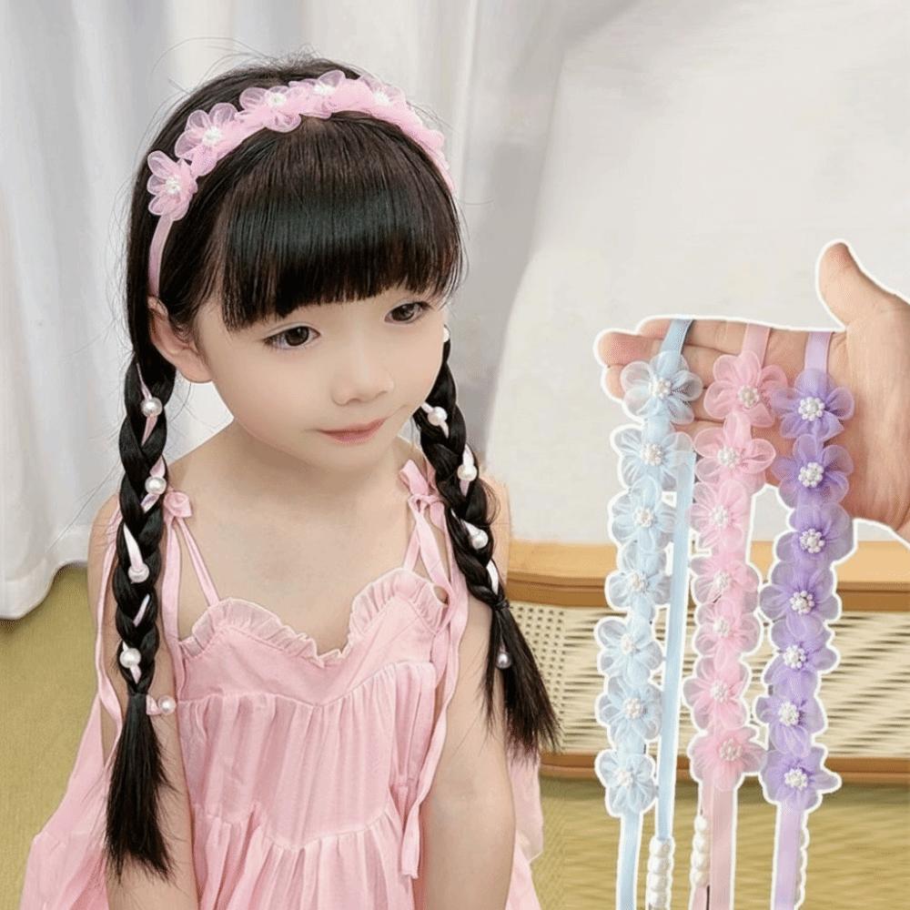 Snow Yarn Fairy Braided Headband Tulle Flower Imitation Pearl Headband  Childrens Festival